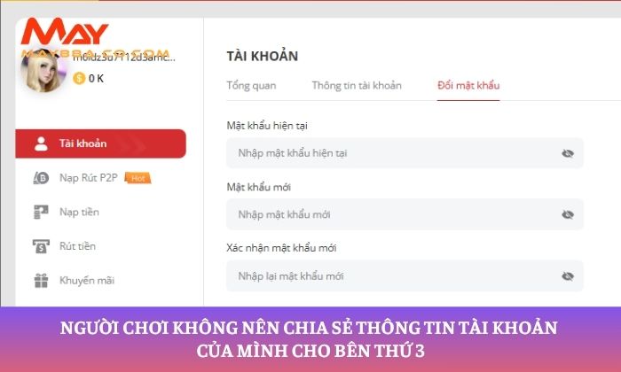 Người chơi không nên chia sẻ thông tin tài khoản của mình cho bên thứ 3